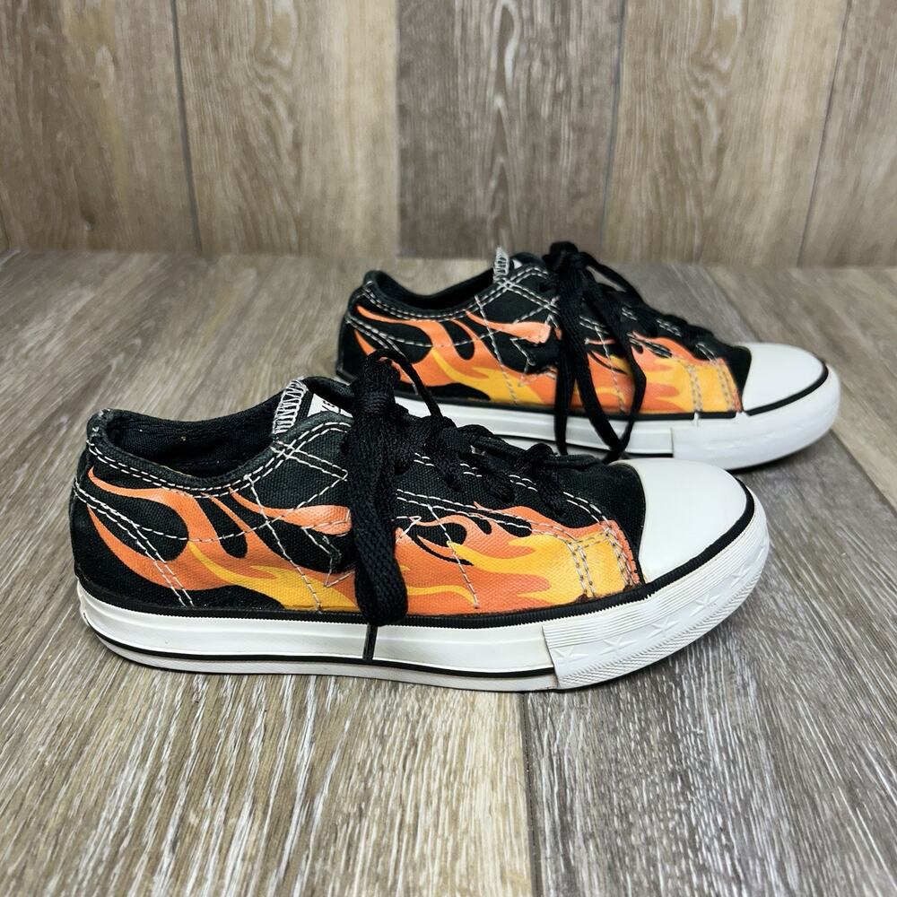 Converse One Star Black Orange Flames Low Sneaker Shoes Junior Youth US Size 13